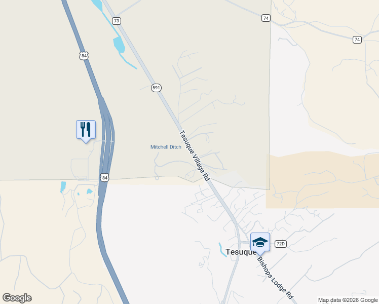 map of restaurants, bars, coffee shops, grocery stores, and more near 191 Tesuque Village Road in Santa Fe