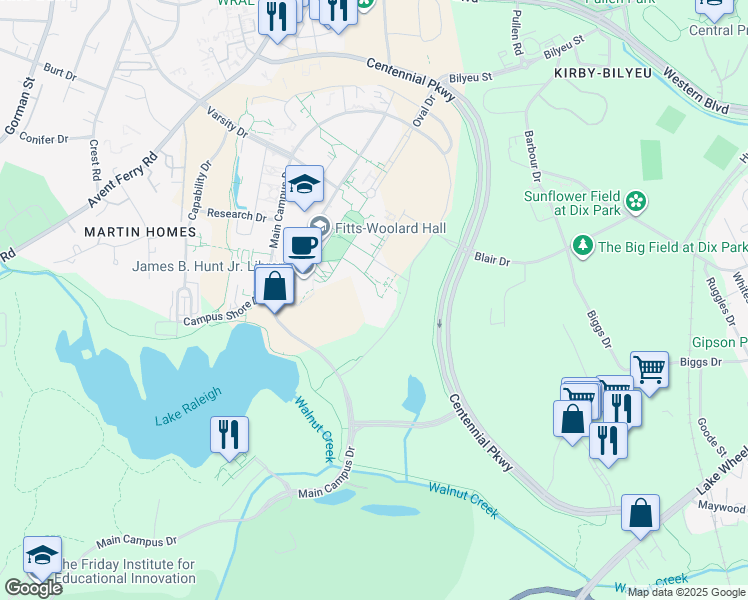 map of restaurants, bars, coffee shops, grocery stores, and more near 371 Initiative Way in Raleigh