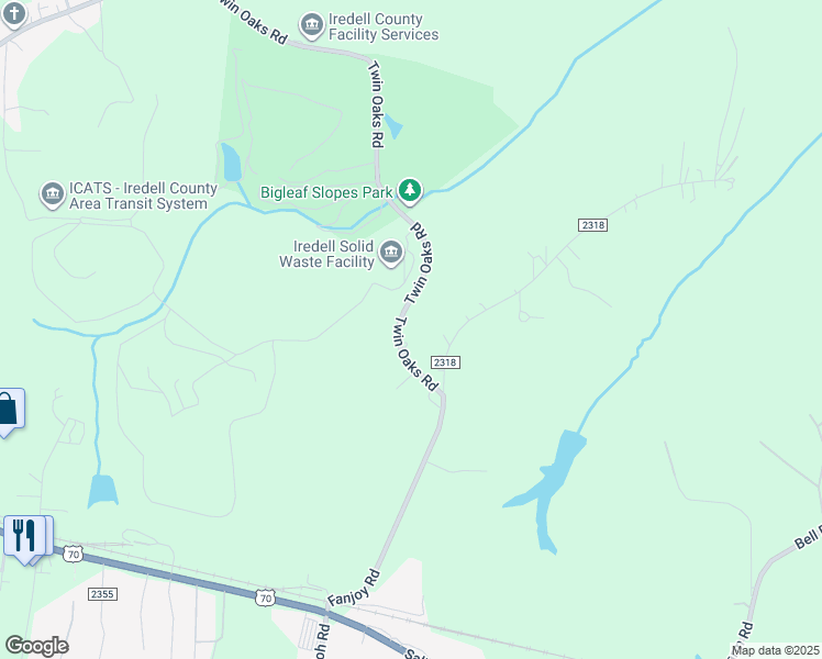 map of restaurants, bars, coffee shops, grocery stores, and more near 413 Twin Oaks Road in Statesville
