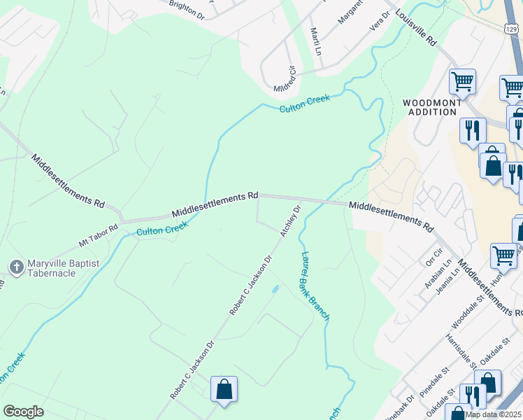 map of restaurants, bars, coffee shops, grocery stores, and more near 1346 Middlesettlements Road in Maryville