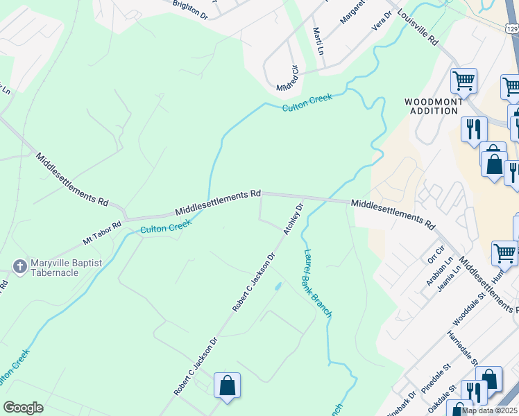 map of restaurants, bars, coffee shops, grocery stores, and more near 1363 Middlesettlements Road in Maryville