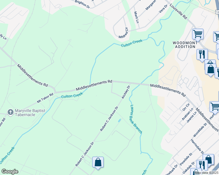map of restaurants, bars, coffee shops, grocery stores, and more near 1363 Middlesettlements Road in Maryville