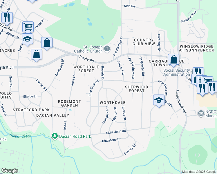 map of restaurants, bars, coffee shops, grocery stores, and more near 709 Carlisle Street in Raleigh