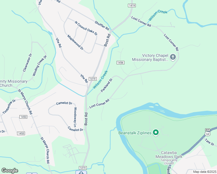 map of restaurants, bars, coffee shops, grocery stores, and more near 111 Parkland Street in Morganton