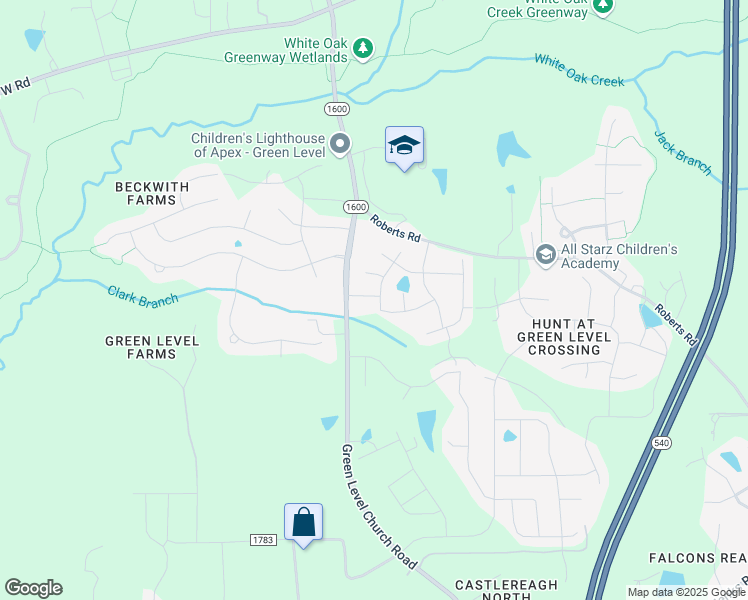 map of restaurants, bars, coffee shops, grocery stores, and more near 2412 Cobbleton Way in Apex