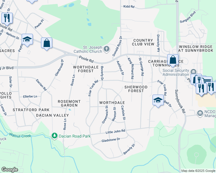 map of restaurants, bars, coffee shops, grocery stores, and more near 709 Carlisle Street in Raleigh