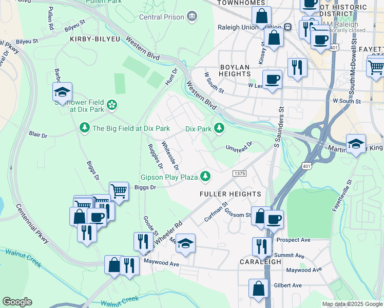 map of restaurants, bars, coffee shops, grocery stores, and more near 820 South Boylan Avenue in Raleigh