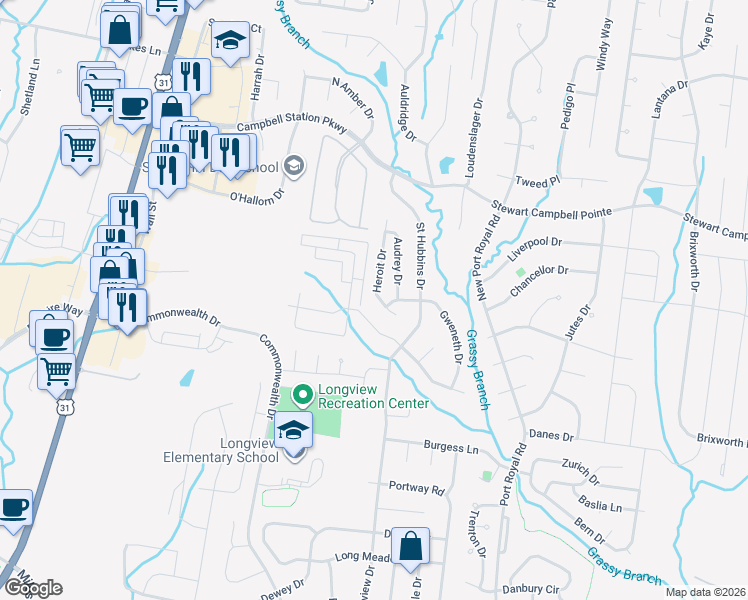 map of restaurants, bars, coffee shops, grocery stores, and more near 430 Heroit Drive in Spring Hill