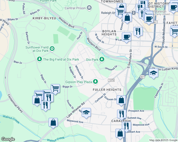 map of restaurants, bars, coffee shops, grocery stores, and more near 820 South Boylan Avenue in Raleigh