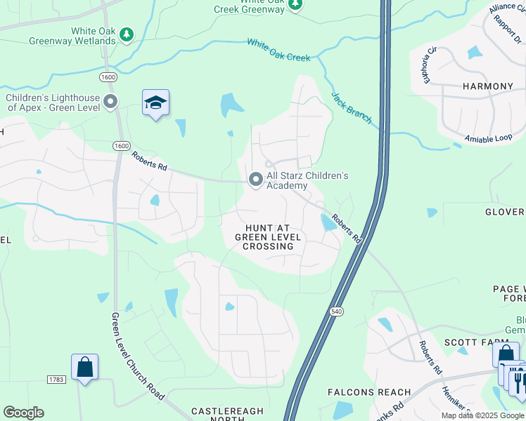 map of restaurants, bars, coffee shops, grocery stores, and more near 2200 Pollard Place in Cary