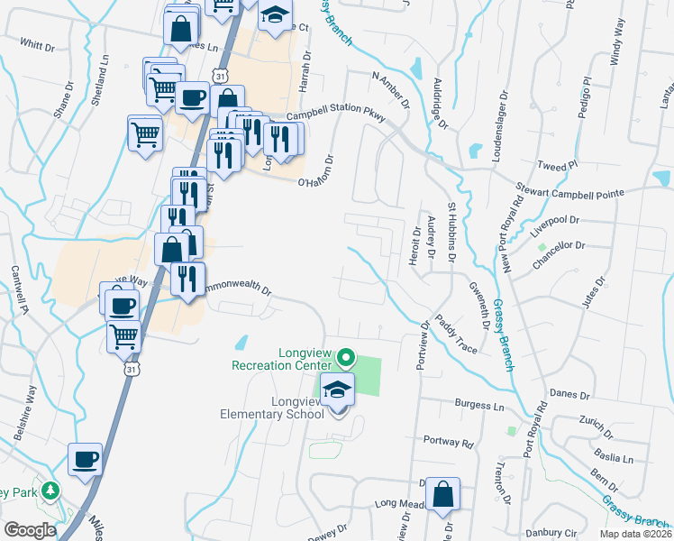 map of restaurants, bars, coffee shops, grocery stores, and more near 5007 Hemlock Court in Spring Hill