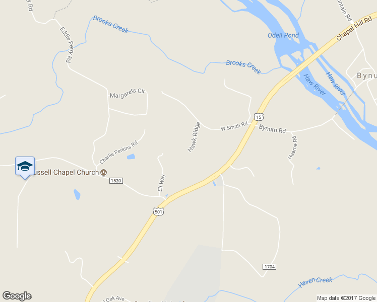 map of restaurants, bars, coffee shops, grocery stores, and more near 98 Hawk Ridge in Pittsboro