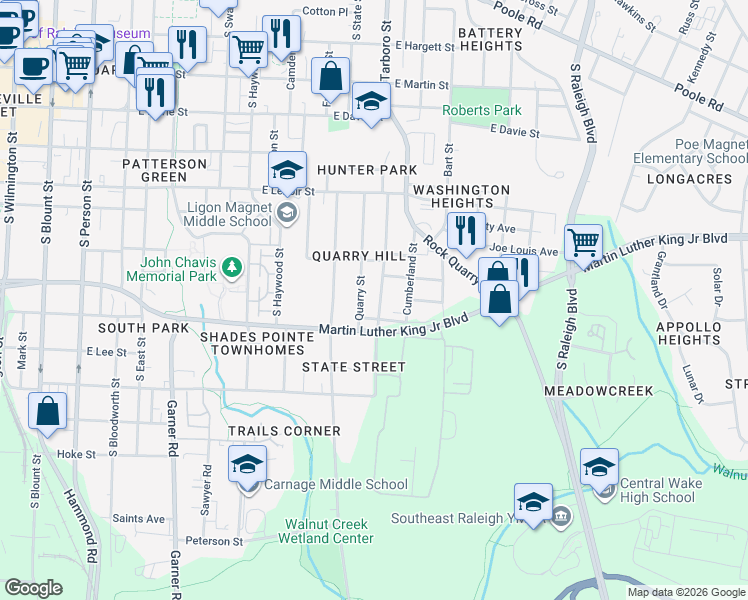 map of restaurants, bars, coffee shops, grocery stores, and more near 815 Coleman Street in Raleigh