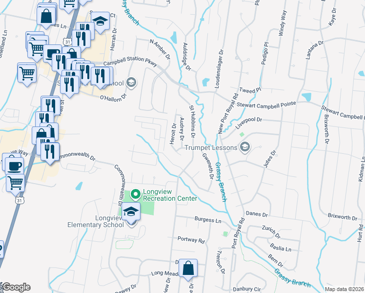 map of restaurants, bars, coffee shops, grocery stores, and more near 102 Shanache Drive in Spring Hill