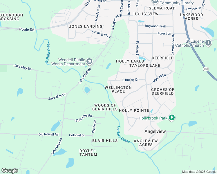 map of restaurants, bars, coffee shops, grocery stores, and more near 104 Grange Drive in Wendell