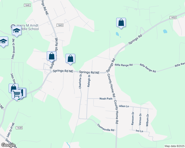 map of restaurants, bars, coffee shops, grocery stores, and more near 6100 Raleigh Street in Conover