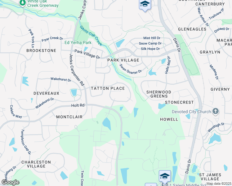 map of restaurants, bars, coffee shops, grocery stores, and more near 104 Heck Andrews Way in Cary