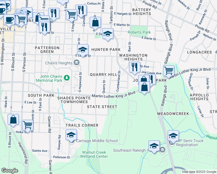 map of restaurants, bars, coffee shops, grocery stores, and more near 820 Coleman Street in Raleigh