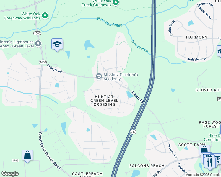 map of restaurants, bars, coffee shops, grocery stores, and more near 284 Prinnie Drive in Cary