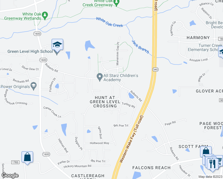 map of restaurants, bars, coffee shops, grocery stores, and more near 284 Prinnie Drive in Cary