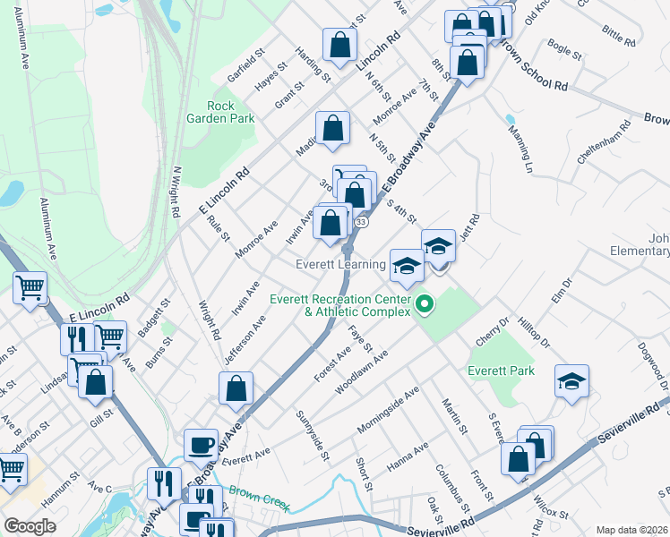 map of restaurants, bars, coffee shops, grocery stores, and more near 1422 East Harper Avenue in Maryville
