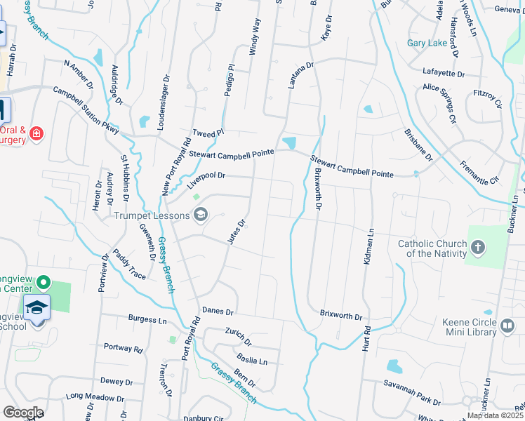 map of restaurants, bars, coffee shops, grocery stores, and more near 2782 Jutes Drive in Thompson's Station