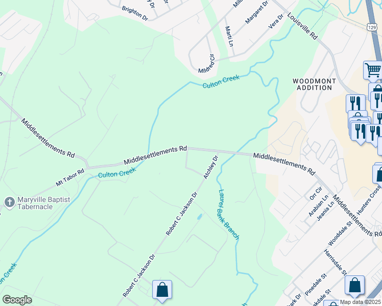 map of restaurants, bars, coffee shops, grocery stores, and more near 1346 Middlesettlements Road in Maryville