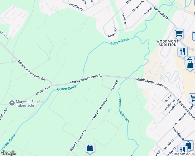 map of restaurants, bars, coffee shops, grocery stores, and more near 1363 Middlesettlements Road in Maryville