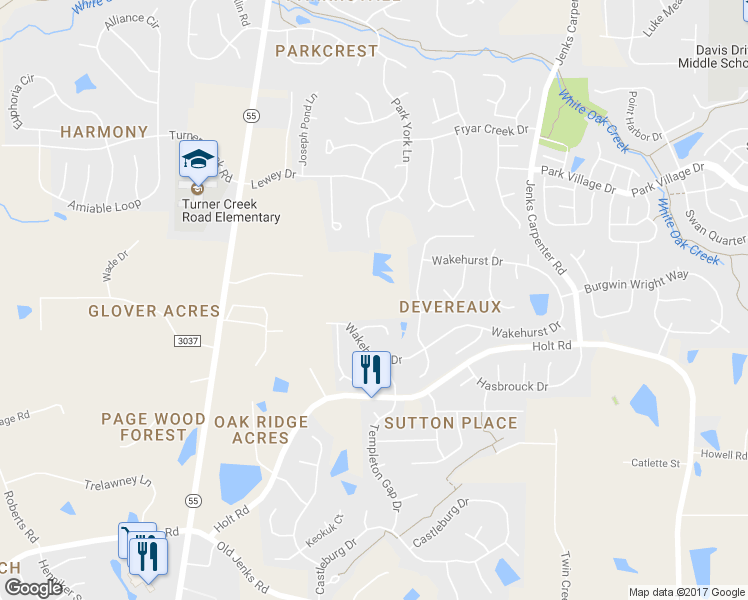 map of restaurants, bars, coffee shops, grocery stores, and more near 6625 Lewey Drive in Cary
