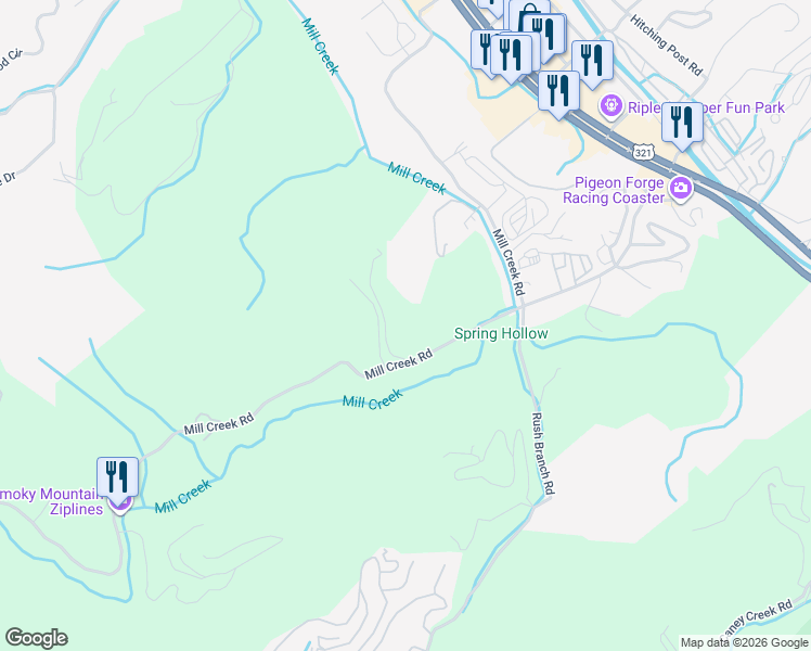 map of restaurants, bars, coffee shops, grocery stores, and more near 4145 Watson Ct in Pigeon Forge