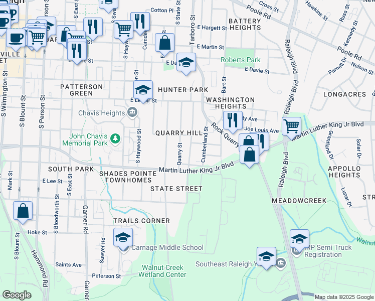 map of restaurants, bars, coffee shops, grocery stores, and more near 815 Coleman Street in Raleigh