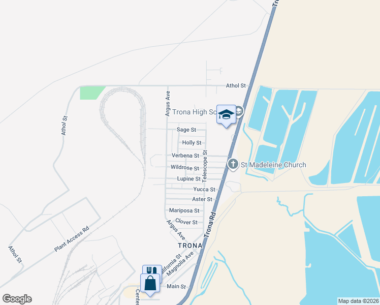 map of restaurants, bars, coffee shops, grocery stores, and more near 13346 Verbena Street in Searles Valley