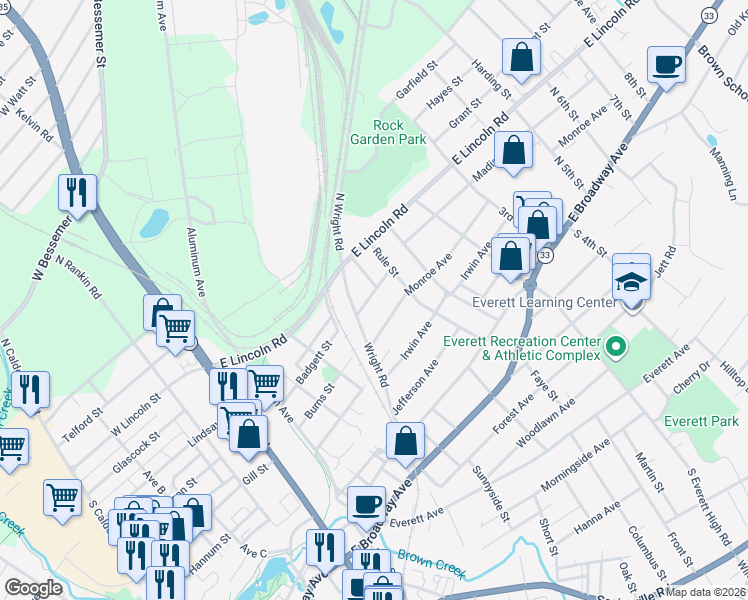 map of restaurants, bars, coffee shops, grocery stores, and more near 1210 Madison Avenue in Maryville
