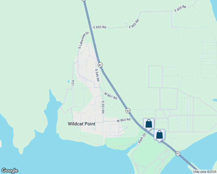 map of restaurants, bars, coffee shops, grocery stores, and more near 22056 West 861 Road in Park Hill