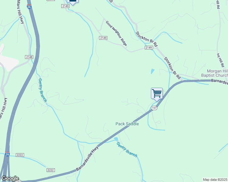 map of restaurants, bars, coffee shops, grocery stores, and more near 69 Ebb Burnette Road in Weaverville