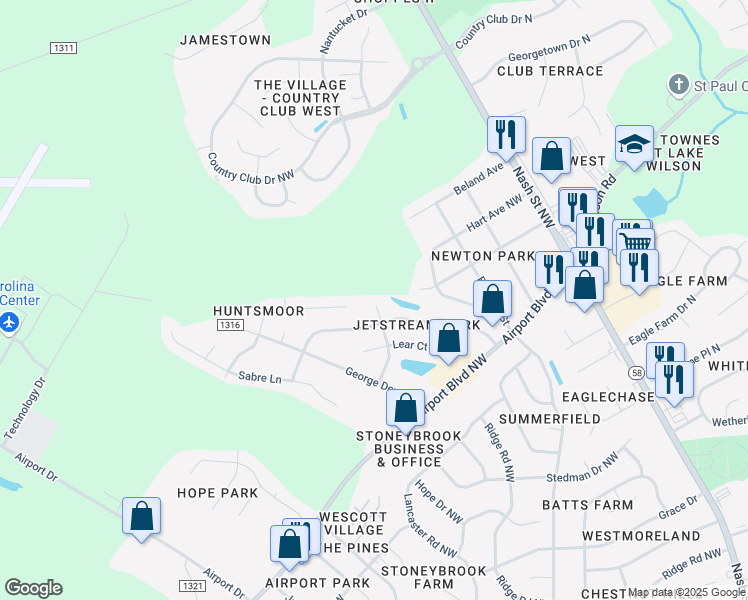 map of restaurants, bars, coffee shops, grocery stores, and more near 3702 Citation Court in Wilson