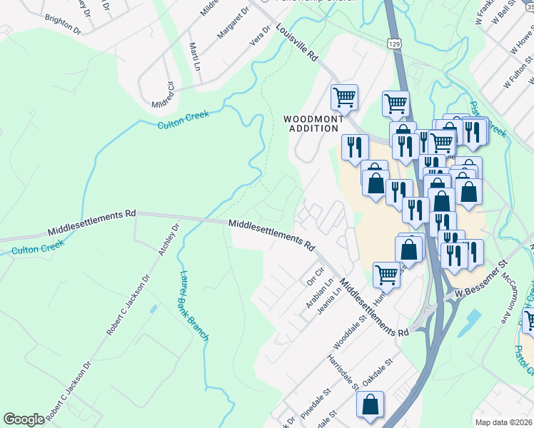 map of restaurants, bars, coffee shops, grocery stores, and more near 1211 Middlesettlements Road in Maryville