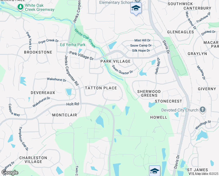 map of restaurants, bars, coffee shops, grocery stores, and more near 105 Heck Andrews Way in Cary