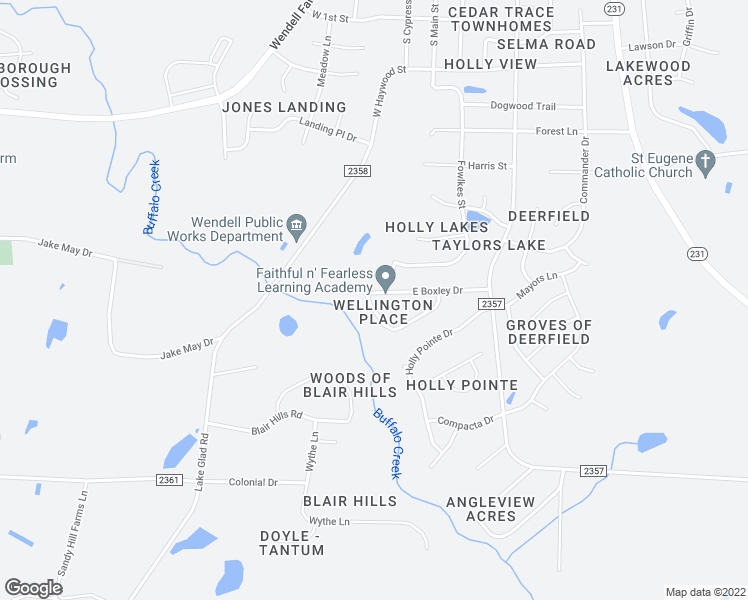map of restaurants, bars, coffee shops, grocery stores, and more near 6 West Boxley Drive in Wendell