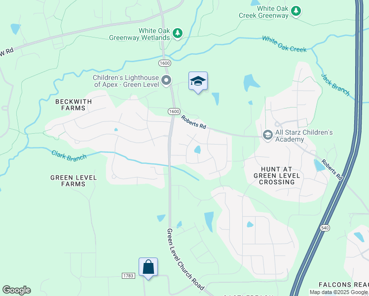 map of restaurants, bars, coffee shops, grocery stores, and more near 2401 Jester Drive in Apex