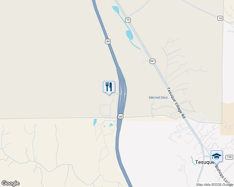 map of restaurants, bars, coffee shops, grocery stores, and more near 2 Tesuque Road in Santa Fe