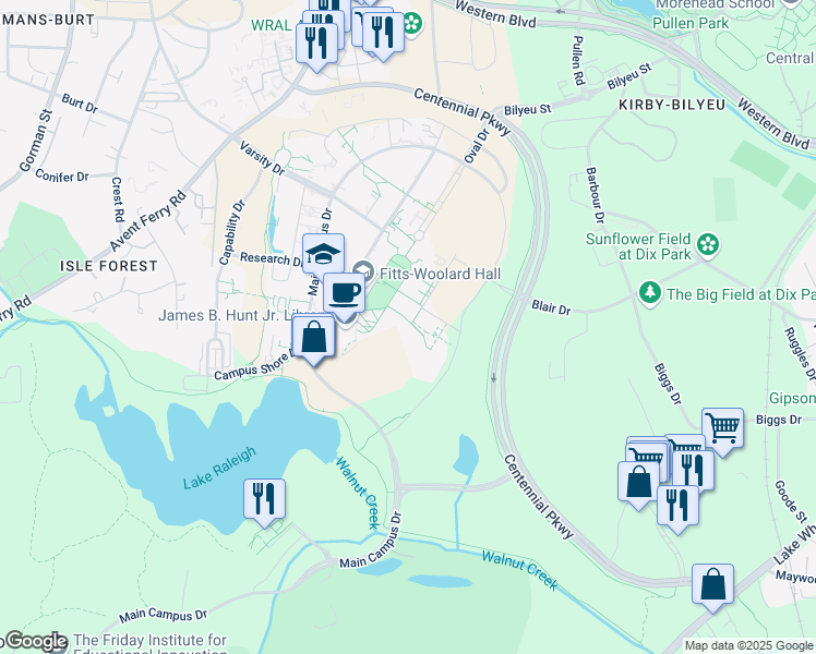 map of restaurants, bars, coffee shops, grocery stores, and more near 371 Initiative Way in Raleigh