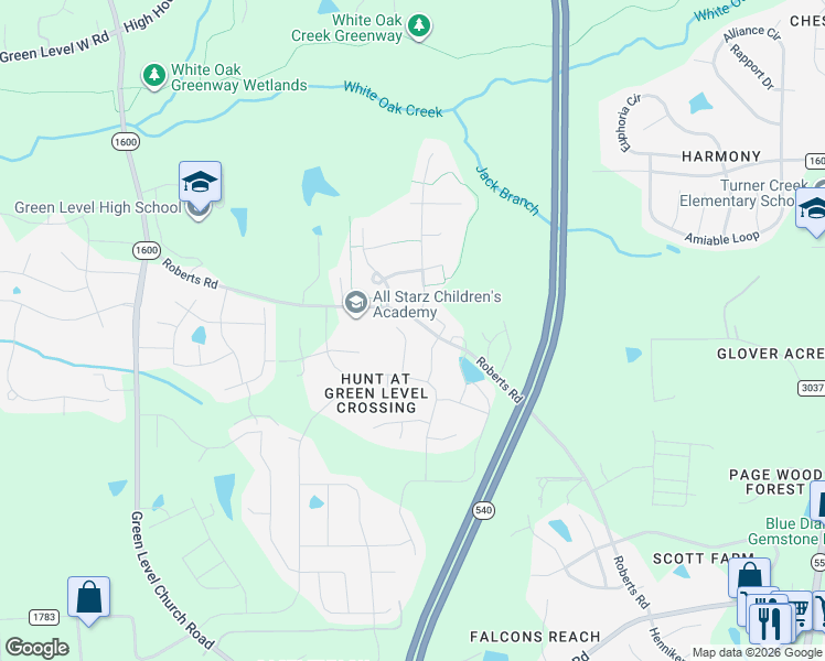 map of restaurants, bars, coffee shops, grocery stores, and more near 279 Prinnie Drive in Cary