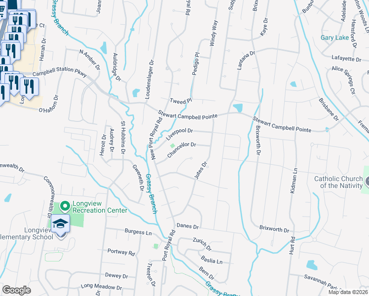 map of restaurants, bars, coffee shops, grocery stores, and more near 1907 Loughborough Court in Thompson's Station