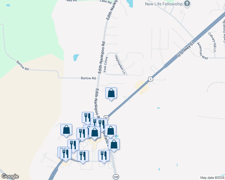 map of restaurants, bars, coffee shops, grocery stores, and more near 1626 Edith-Nankipoo Road in Ripley