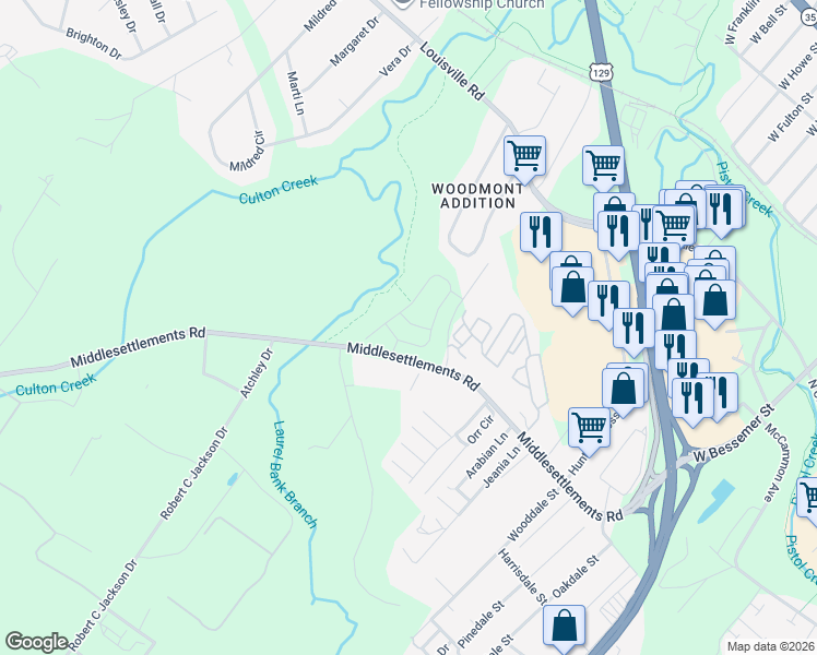 map of restaurants, bars, coffee shops, grocery stores, and more near 1211 Middlesettlements Road in Maryville