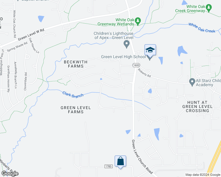 map of restaurants, bars, coffee shops, grocery stores, and more near 2537 Beckwith Road in Apex