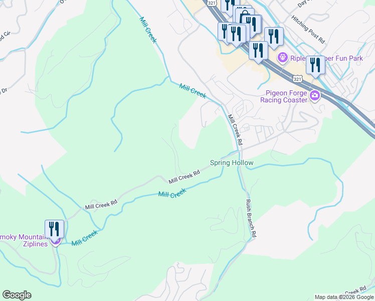 map of restaurants, bars, coffee shops, grocery stores, and more near 4145 Watson Court in Pigeon Forge