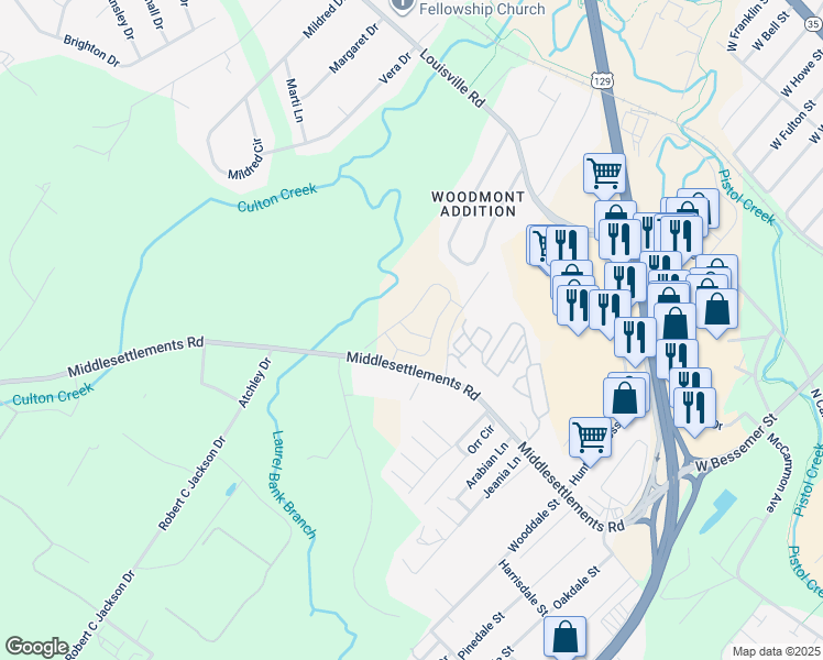 map of restaurants, bars, coffee shops, grocery stores, and more near 1211 Middlesettlements Road in Maryville