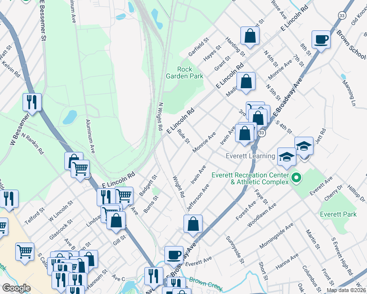 map of restaurants, bars, coffee shops, grocery stores, and more near 1210 Madison Avenue in Maryville